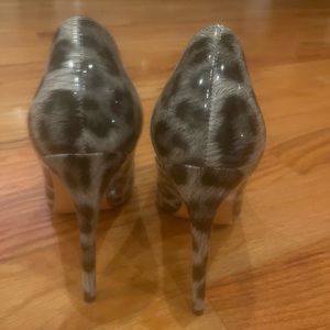 FSJ Grey Patent Leather Leopard Print Heels Pointy Toe Stiletto ...